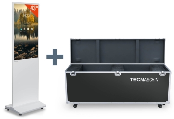 Mobilní digitální totem DKS-LED43 včetně přepravního boxu, bílá, 43 in displej, Android 11, TecMaschin 