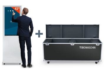 Mobilní digitální totem DKST-LED43 s dotykovým displejem včetně přepravního boxu, bílá, 43 in displej, Android 11, TecMaschin 