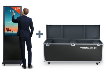Mobilní digitální totem DKST-LED43 s dotykovým displejem včetně přepravního boxu, černý, 43 in displej, Android 13, TecMaschin 
