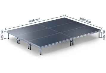 4 m x 3 m Mobilní pódium EBM850/2, 405 mm vysoký, 6 moduly, 850 kg max. zatížení 