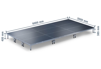 6 m x 3 m Mobilní pódium EBM850/2, 405 mm vysoký, 9 moduly, 850 kg max. zatížení 