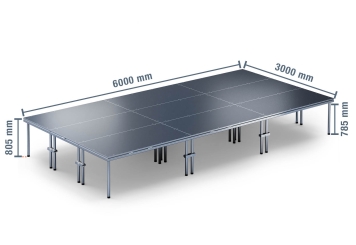 6 m x 3 m Mobilní pódium EBM850/2, 805 mm vysoký, 9 moduly, 850 kg max. zatížení 