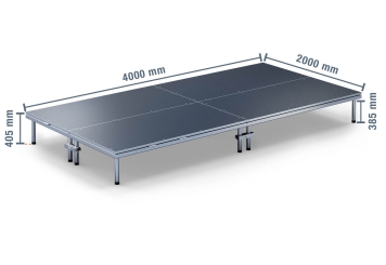 4 m x 2 m Mobilní pódium EBM850/2, 405 mm vysoký, 4 moduly, 850 kg max. zatížení 