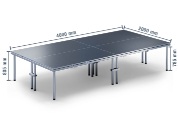 4 m x 2 m Mobilní pódium EBM850/2, 805 mm vysoký, 4 moduly, 850 kg max. zatížení 
