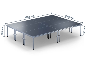 4 m x 3 m Mobilní pódium EBM850/2, 805 mm vysoký, 6 moduly, 850 kg max. zatížení 