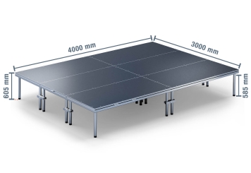4 m x 3 m Mobilní pódium EBM850/2, 605 mm vysoký, 6 moduly, 850 kg max. zatížení 