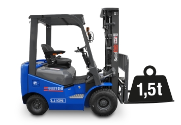 Elektrický vysokozdvižný vozík LI-ION GSE15/5 včetně integrované nabíječky, nosnost 1.500 kg, SolidHub 